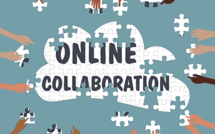 The words "online collaboration" made up in a puzzle.