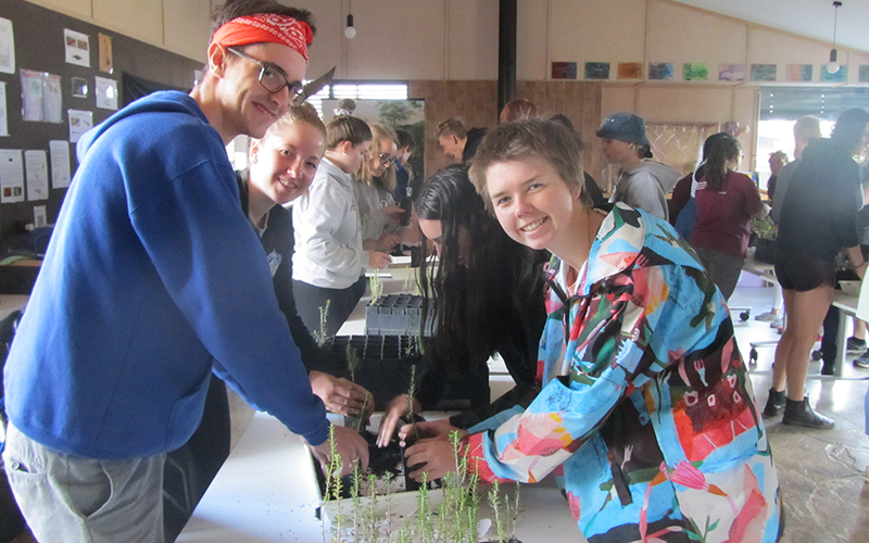 Young leaders caring for saplings at Narmbool.